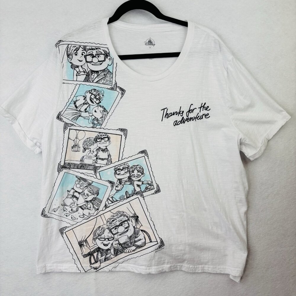 Disney White UP T-Shirt Womens Size XL Short Sleeve Thanks for the Adventure